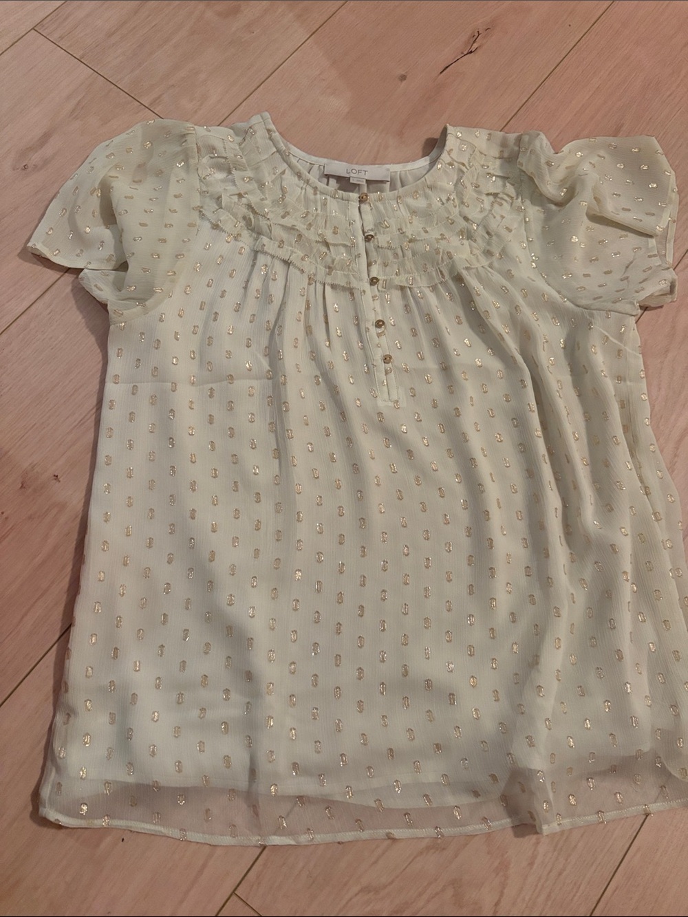 LOFT Cream Blouse with Metallic Gold Dot Detail